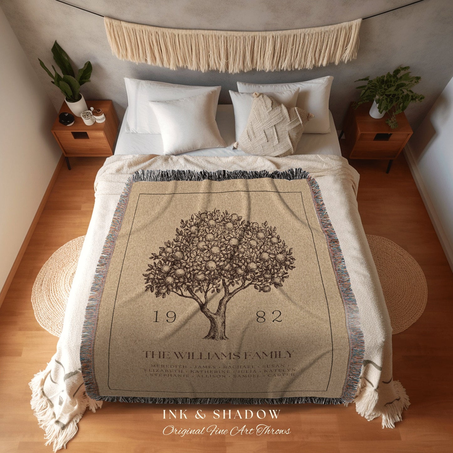 Personalized Family Tree Blanket Woven Tapestry | Family Tree Wall Art Blanket Custom Family Gift | Sentimental Gift for Mom Personalized |