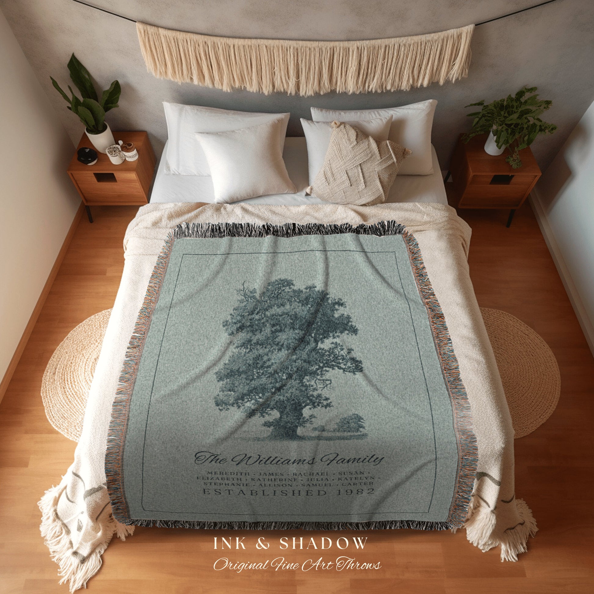 Custom Family Tree Blanket Woven Tapestry | Family Tree Wall Art Blanket Custom Family Gift | Sentimental Gift for Grandmother Personalized