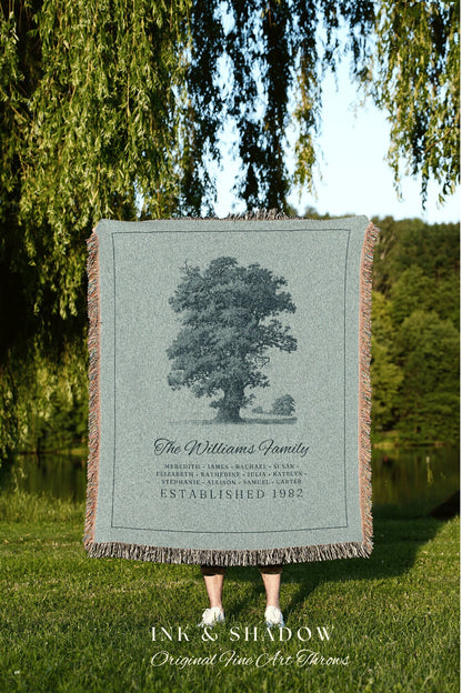 Custom Family Tree Blanket Woven Tapestry | Family Tree Wall Art Blanket Custom Family Gift | Sentimental Gift for Grandmother Personalized