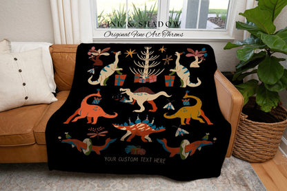 Vintage Dino Blanket Personalized Message Gift | First Birthday Gift Custom Tapestry Dinosaur Blanket Woven | Custom Dino Bedding For Boys |