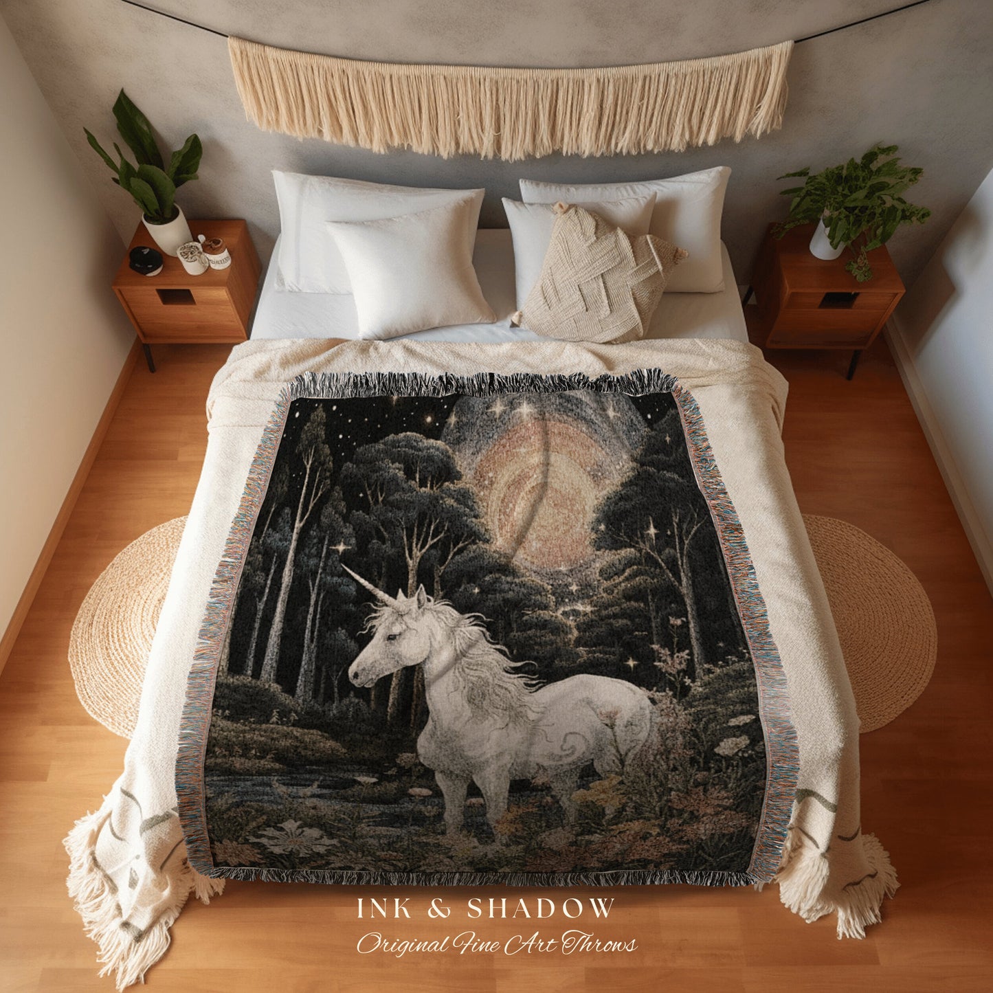 Ethereal Unicorn Tapestry Woven | Whimsical Room Decor Medieval Tapestry Cottagecore | Fairycore Aesthetic Decor Magical Tapestry Unicorn |