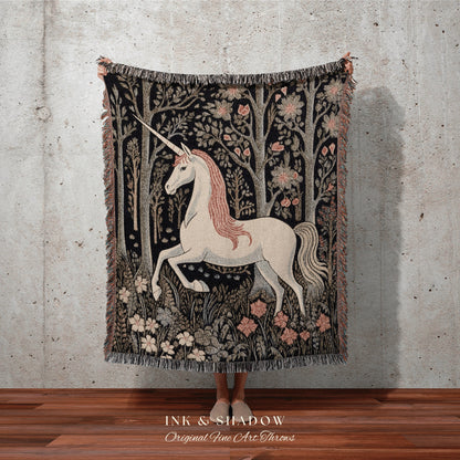 Pastel Unicorn Tapestry Woven Blanket | Mystical Room Decor Tapestry Cottagecore | Fairycore Aesthetic Room Decor Magical Tapestry Unicorn |