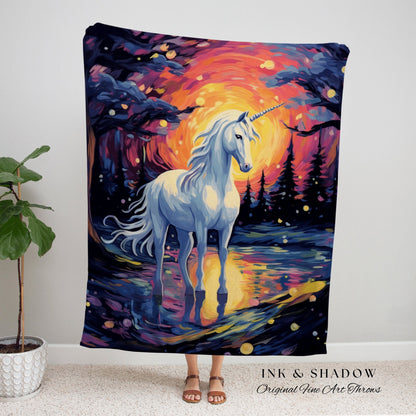 Magical Aesthetic Unicorn Blanket Whimsical Room Decor Rainbow Tapestry Cottagecore Decor | Fairycore Decor Magical Tapestry Unicorn Decor |