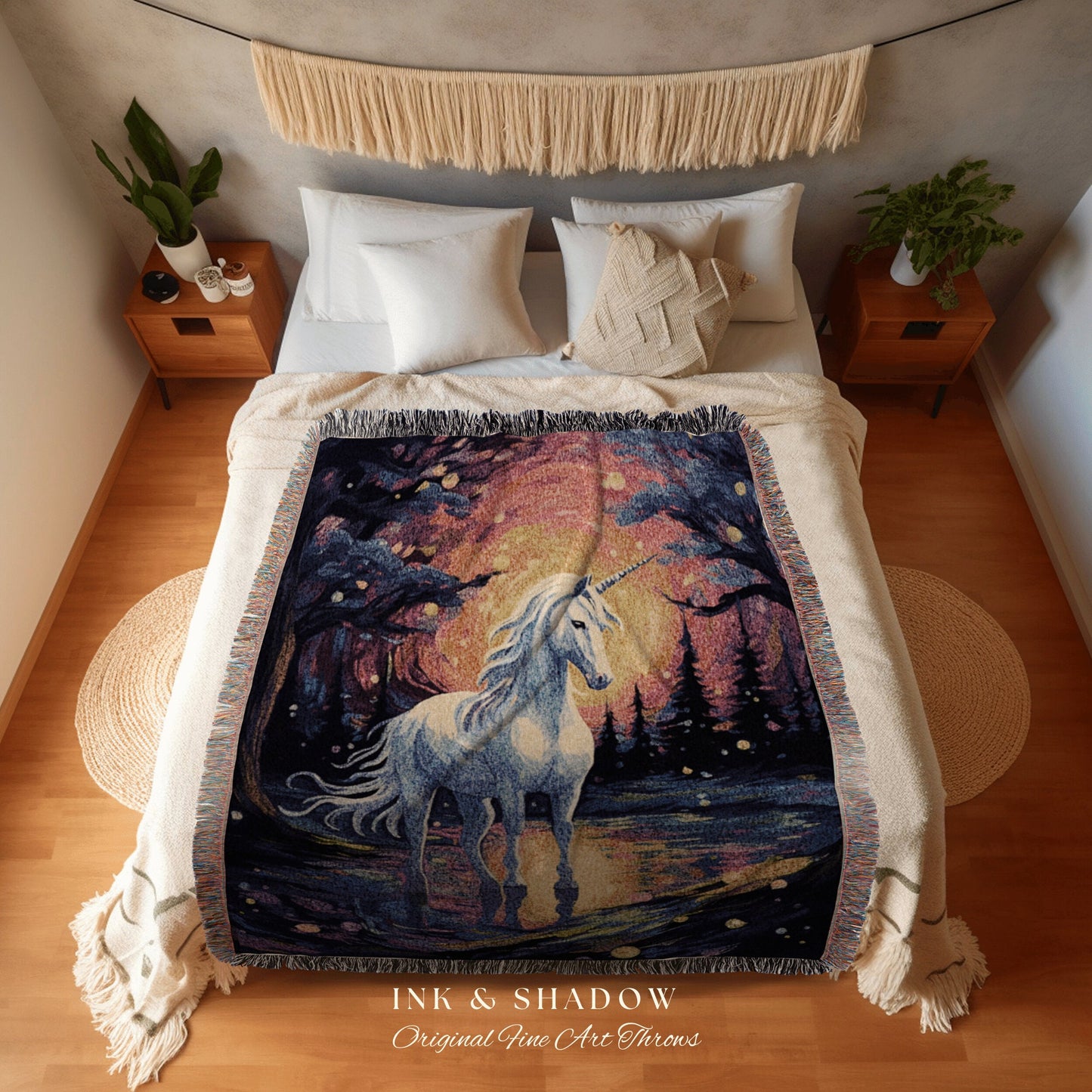 Magical Aesthetic Unicorn Blanket Whimsical Room Decor Rainbow Tapestry Cottagecore Decor | Fairycore Decor Magical Tapestry Unicorn Decor |