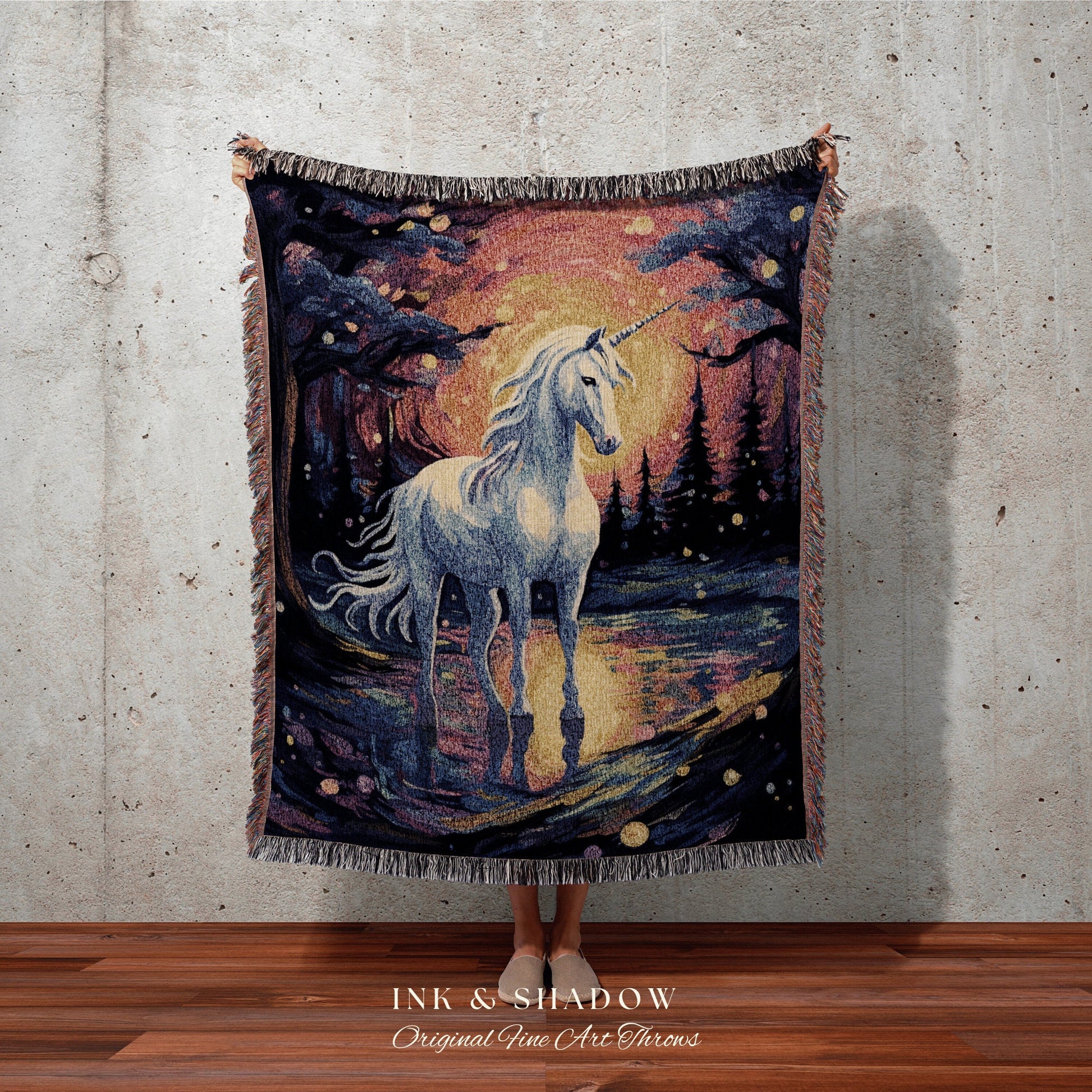 Magical Aesthetic Unicorn Blanket Whimsical Room Decor Rainbow Tapestry Cottagecore Decor | Fairycore Decor Magical Tapestry Unicorn Decor |