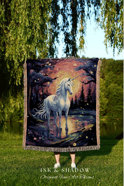 Magical Aesthetic Unicorn Blanket Whimsical Room Decor Rainbow Tapestry Cottagecore Decor | Fairycore Decor Magical Tapestry Unicorn Decor |