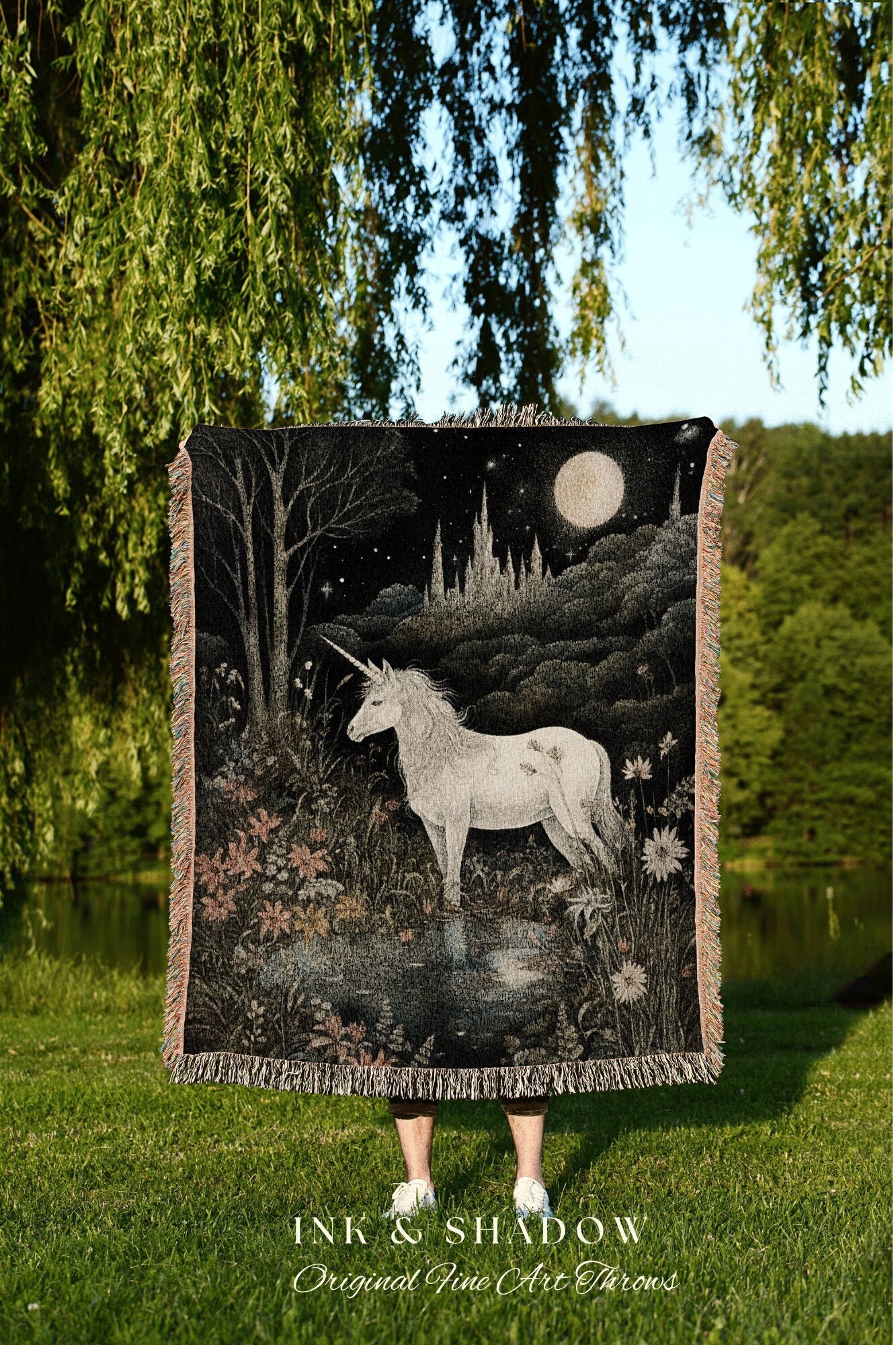 Fairytale Aesthetic Blanket Whimsical Room Decor Ethereal Tapestry Cottagecore Decor | Fairycore Aesthetic Decor Magical Tapestry Unicorn |