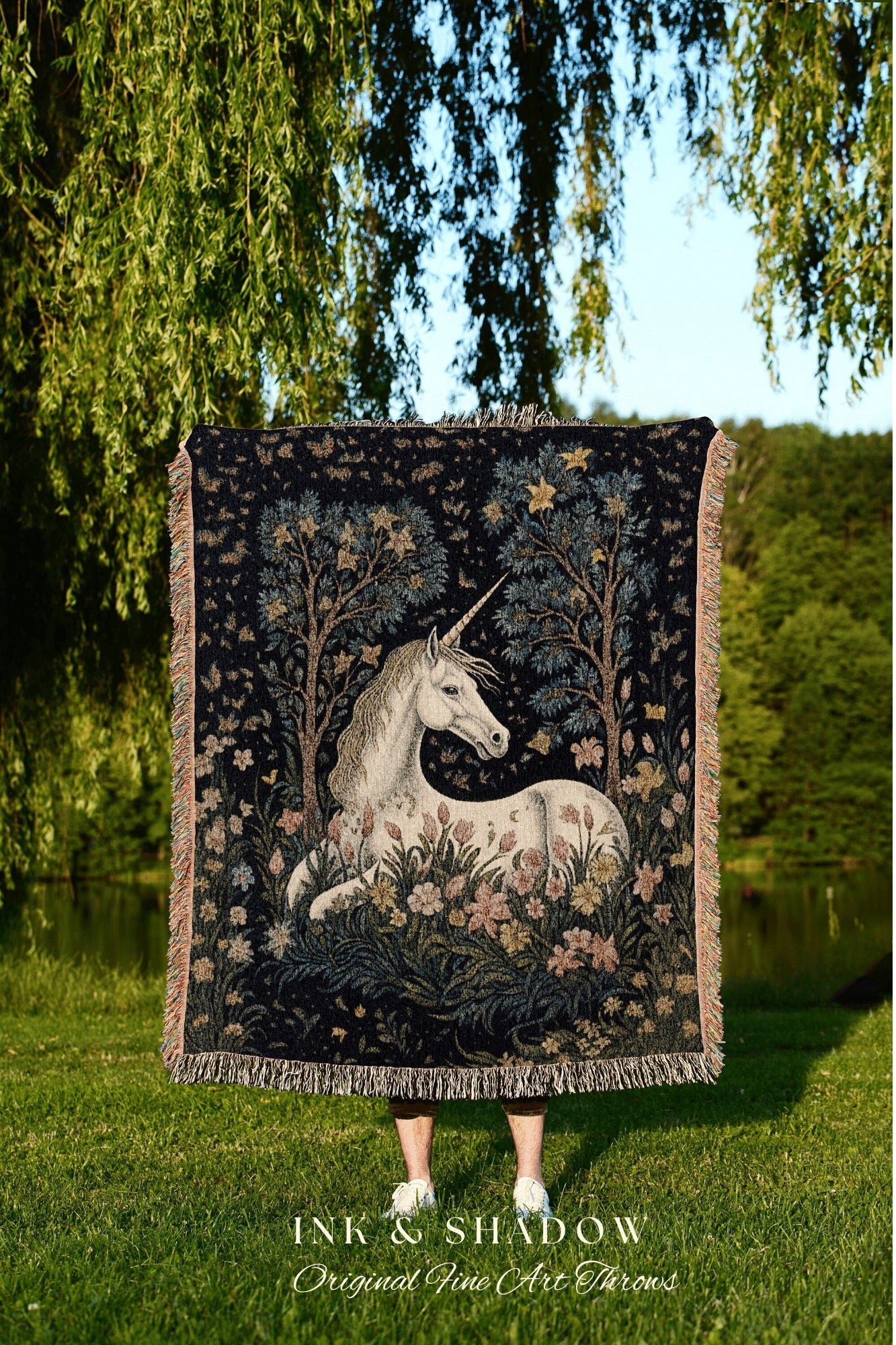 Eclectic Unicorn Blanket Woven Tapestry | Eclectic Room Decor Tapestry Cottagecore | Fairycore Aesthetic Room Decor Magical Tapestry Unicorn