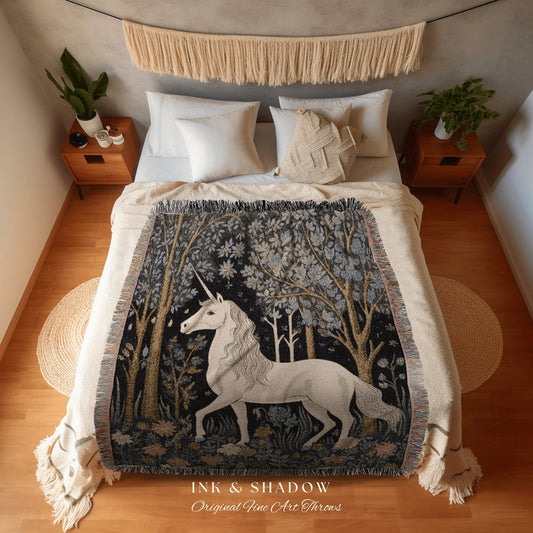 Cottagecore Unicorn Blanket Woven | Ethereal Decor Tapestry Cottagecore | Fairycore Aesthetic Room Decor Magical Tapestry Unicorn Vintage |