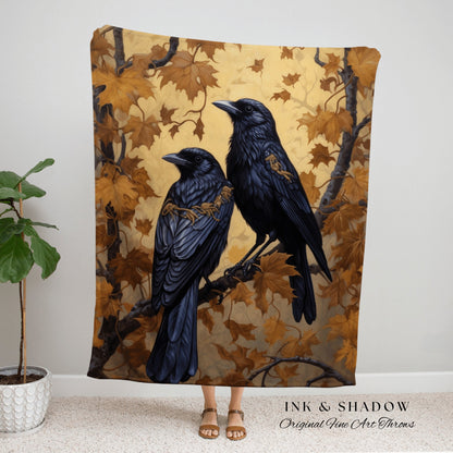 Autumn Crows Tapestry Gothic Blanket Whimsigoth Decor Dark Cottagecore Tapestry Raven Home Decor | Crowcore Woven Goth Blanket Witchy Dorm |