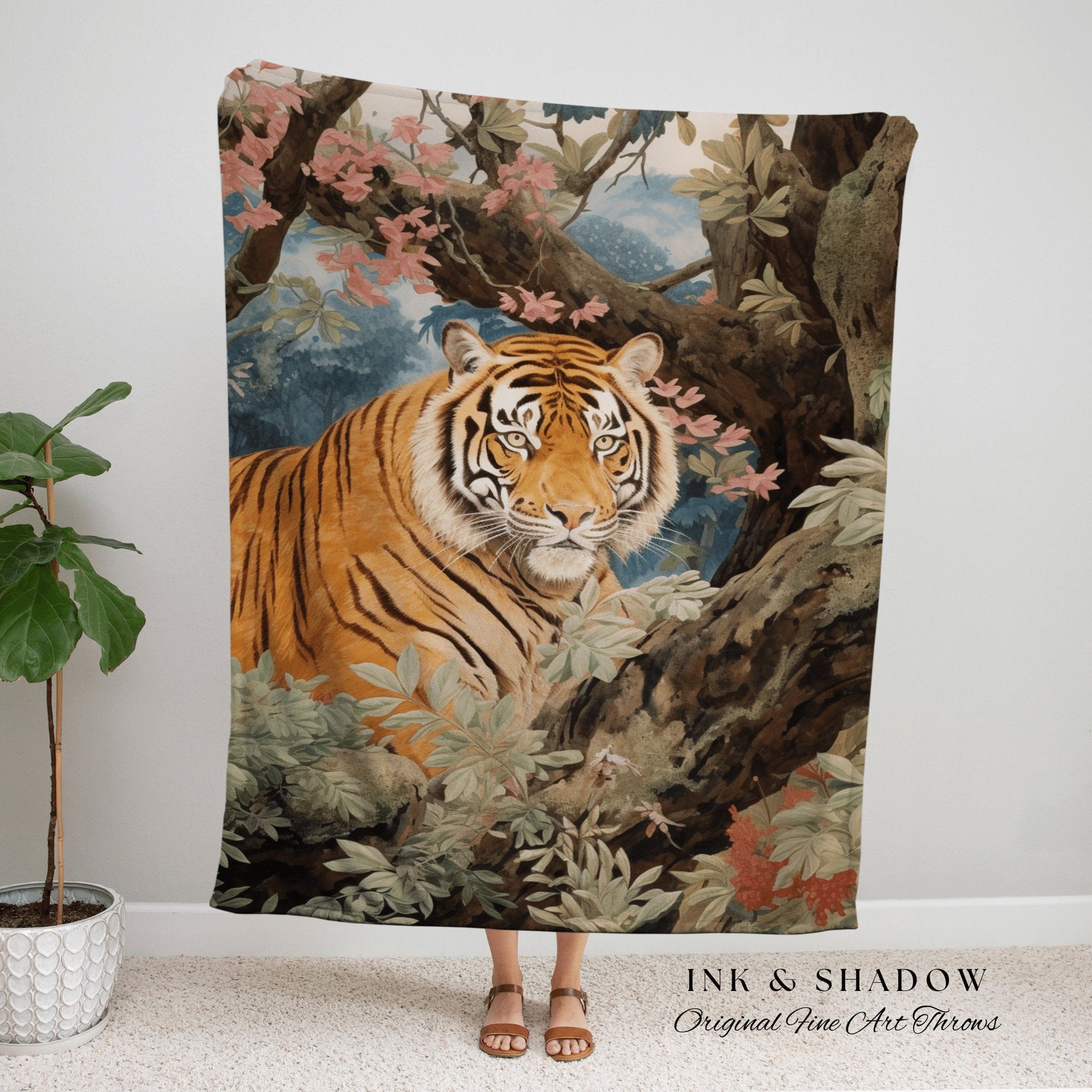 Tiger Blanket Vintage | Tapestry Woven Wall Hanging Gothic Art | Dark Academia Blanket Woven | Whimsigoth Room Decor Jungle Aesthetic Decor