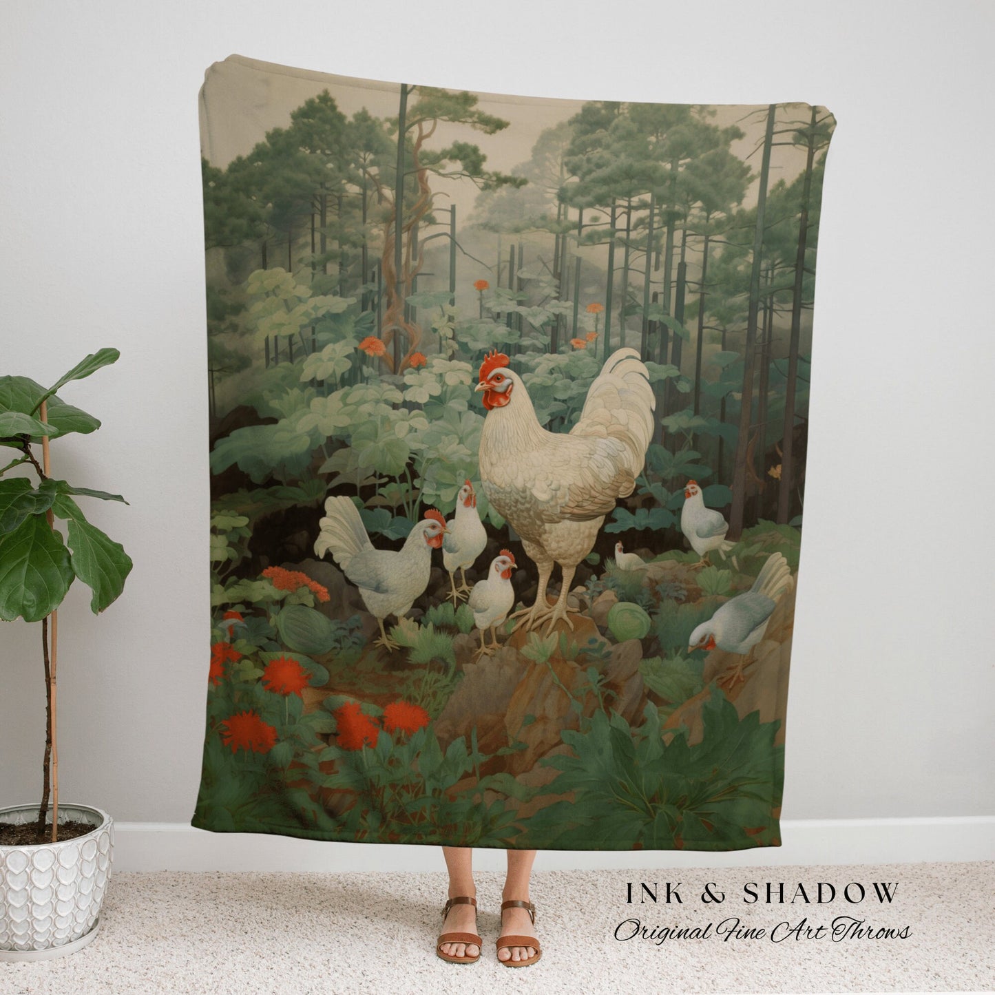 Rustic Farmhouse Chicken Tapestry Blanket | Funny Chicken Mom Gift Tapestry Woven Blanket Cute Cottagecore Wall Art Funny Tapestry Rooster |