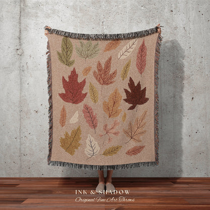 Minimalist Fall Leaves Tapestry | Autumn Aesthetic Tapestry Woven Wall Art Housewarming Gift Fall Aesthetic Blanket Modern Fall Home Decor |