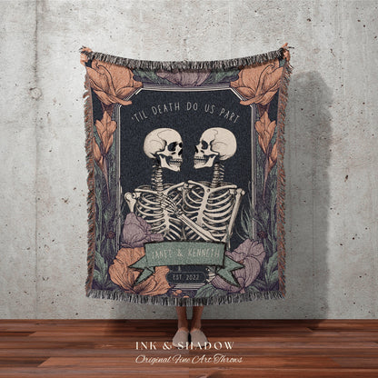 Couple Gift 'Til Death Do Us Part' | Personalized Tapestry Gothic Wedding Custom Blanket Woven Tapestry Skeleton Couple Gift Wedding Custom