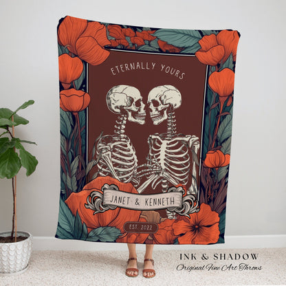 Eternally Yours Skeleton Couple Gift Personalized Tapestry | Gothic Wedding Custom Blanket Woven Tapestry | Spooky Wedding Gift Custom Art |