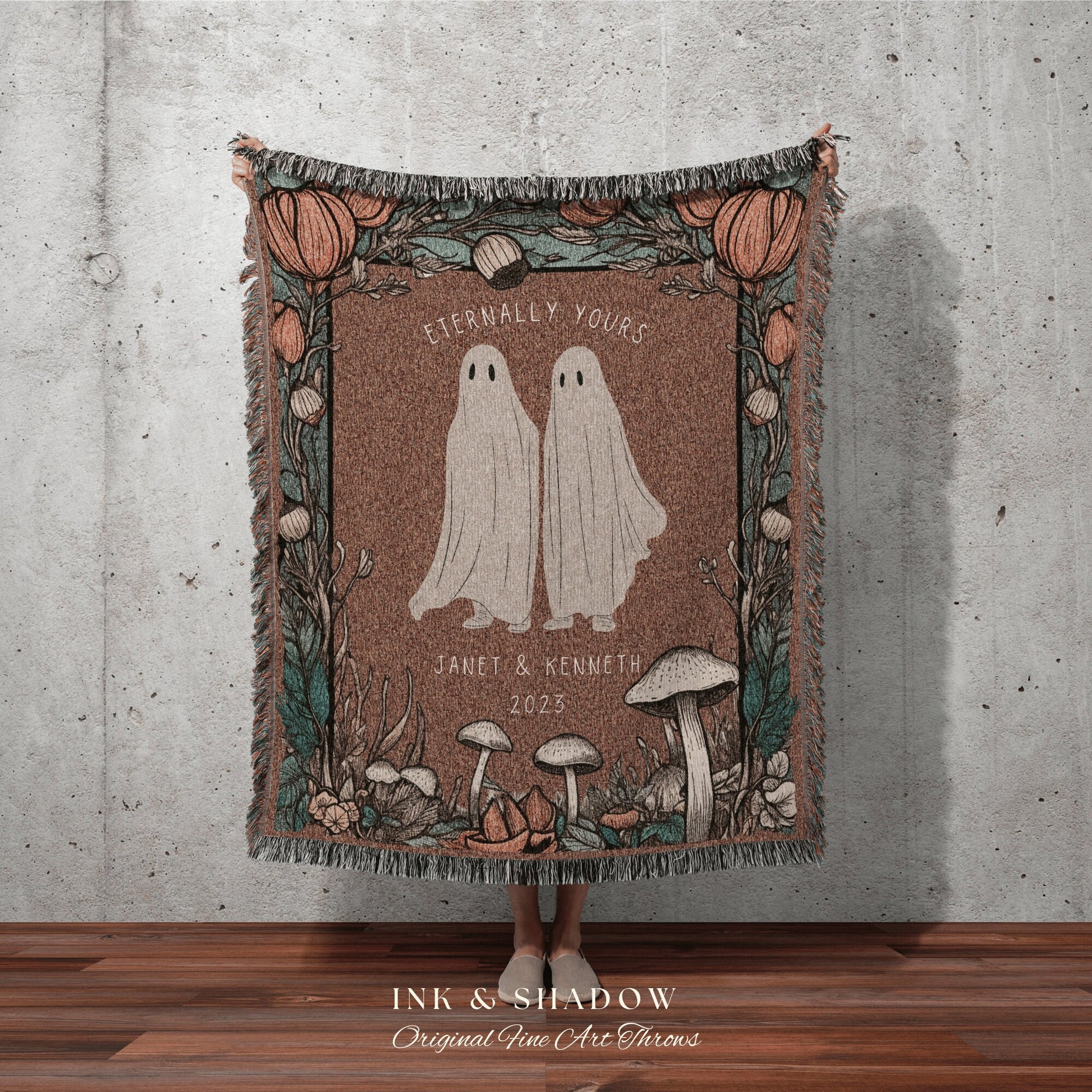 Eternally Yours Custom Halloween Ghost Blanket Personalized Ghost Couple Tapestry | Cottagecore Halloween Tapestry Ghost Blanket Halloween |