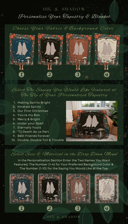 Eternally Yours Custom Halloween Ghost Blanket Personalized Ghost Couple Tapestry | Cottagecore Halloween Tapestry Ghost Blanket Halloween |