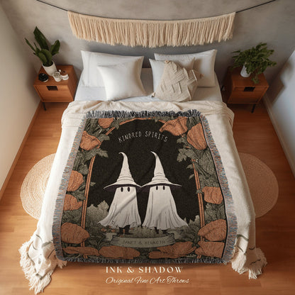 Kindred Spirits Custom Halloween Blanket Personalized Ghost Couple Tapestry | Cottagecore Halloween Tapestry Ghost Blanket Cute Halloween |