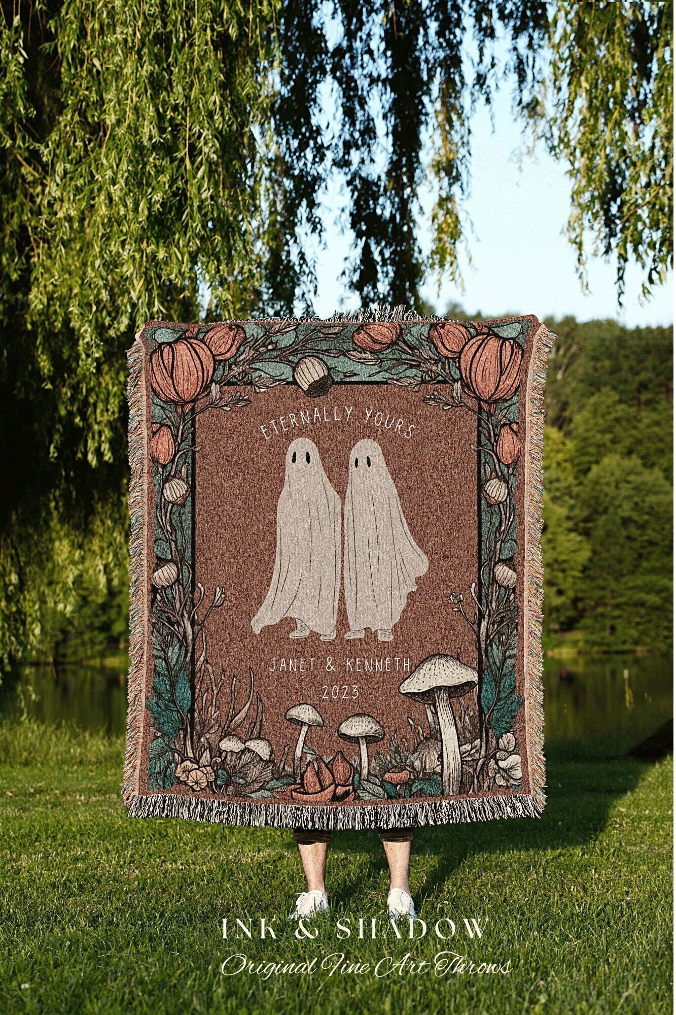 Eternally Yours Custom Halloween Ghost Blanket Personalized Ghost Couple Tapestry | Cottagecore Halloween Tapestry Ghost Blanket Halloween |