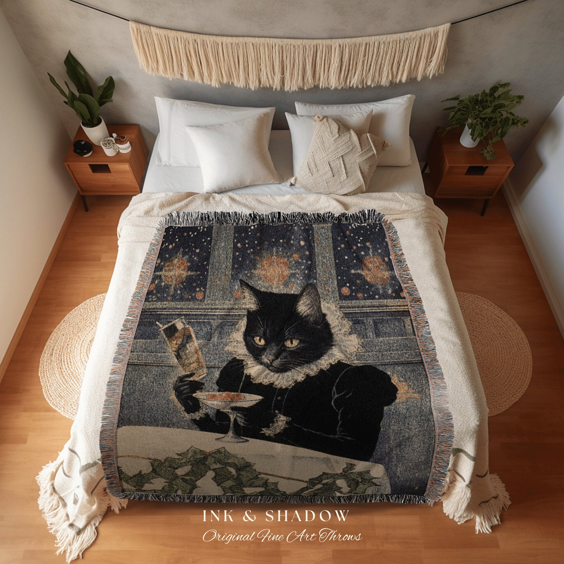 Victorian Cat Painting Tapestry Woven | Whimsical Cat Blanket Fine Art Wall Art Funny Tapestry Whimsigoth Goth Christmas Room Decor Cute Cat