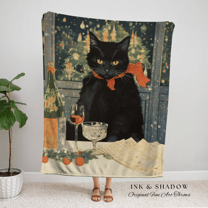 Christmas Cat Tapestry Blanket Woven | Whimsical Cat Blanket Eclectic Wall Art Funny Tapestry Whimsigoth Goth Christmas Room Decor Cute Cat