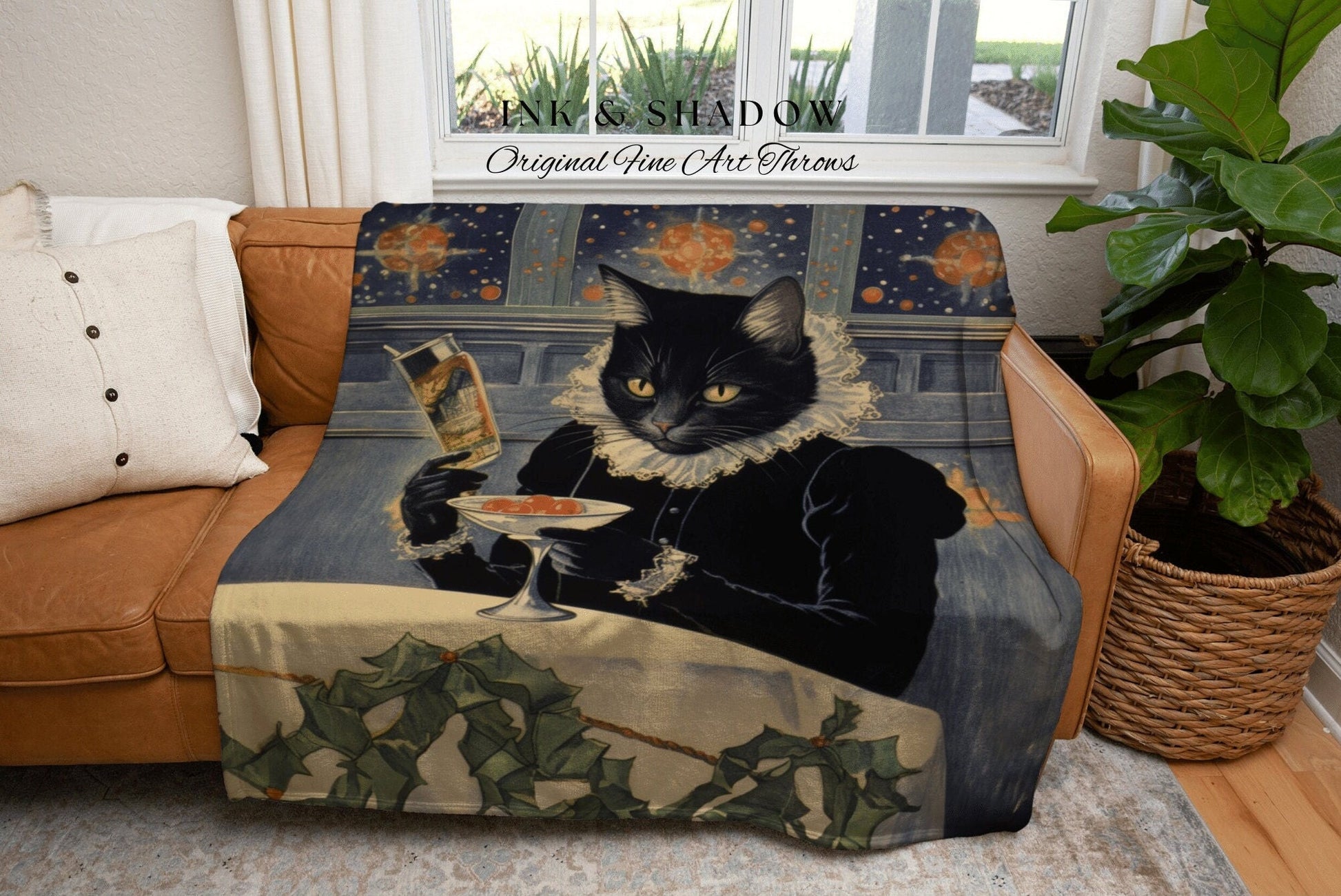 Victorian Cat Painting Tapestry Woven | Whimsical Cat Blanket Fine Art Wall Art Funny Tapestry Whimsigoth Goth Christmas Room Decor Cute Cat