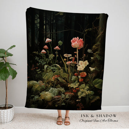 Dark Botanical Renaissance Tapestry Woven Wall Art | Dark Floral Painting Blanket Woven | Whimsigoth Room Decor Witchy Aesthetic Art Blanket