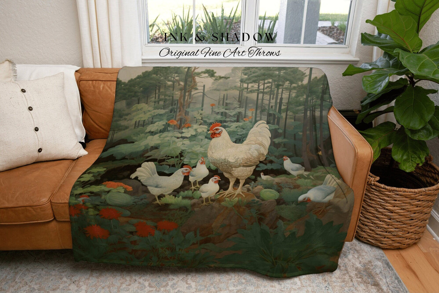 Rustic Farmhouse Chicken Tapestry Blanket | Funny Chicken Mom Gift Tapestry Woven Blanket Cute Cottagecore Wall Art Funny Tapestry Rooster |