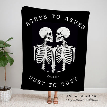 Ashes to Ashes, Dust to Dust Minimalist Skeleton Blanket Custom Gift | Gothic Wedding Custom Blanket Woven | Personalized Halloween Tapestry