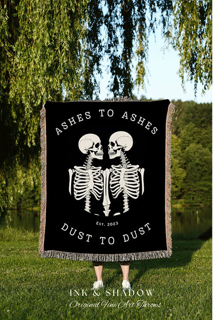 Ashes to Ashes, Dust to Dust Minimalist Skeleton Blanket Custom Gift | Gothic Wedding Custom Blanket Woven | Personalized Halloween Tapestry