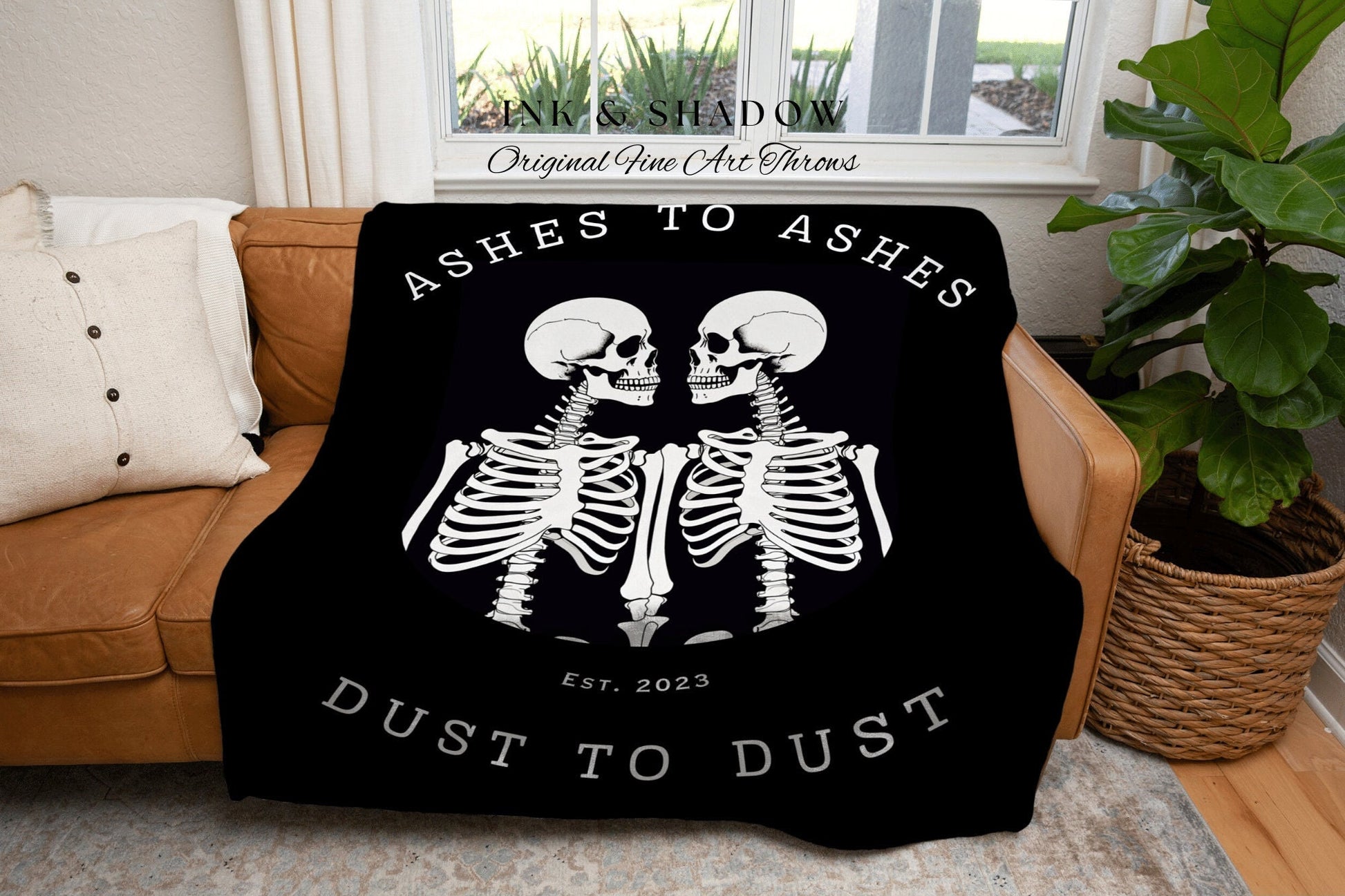 Ashes to Ashes, Dust to Dust Minimalist Skeleton Blanket Custom Gift | Gothic Wedding Custom Blanket Woven | Personalized Halloween Tapestry