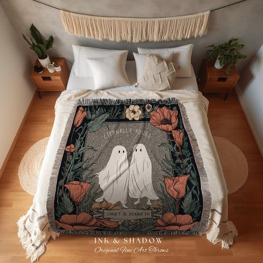 Personalized Ghost Couple Tapestry Personalized Anniversary Gift Gothic Wedding Custom Blanket Woven Cotton Anniversary Sentimental Gift