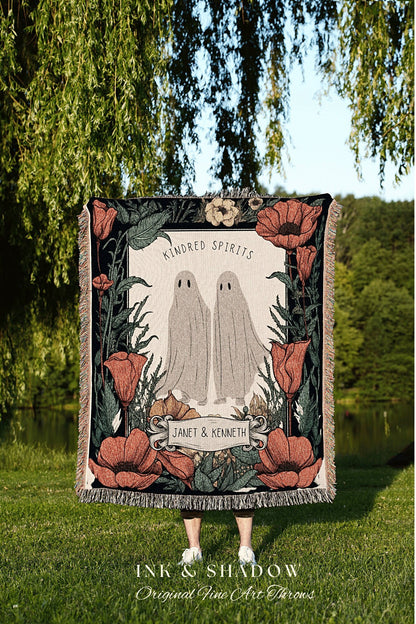 Cute Ghost Couple 'Til Death do us Part' Personalized Wedding Blanket | Spooky Halloween Tapestry Woven Ghost Gifts Thoughtful Anniversary |