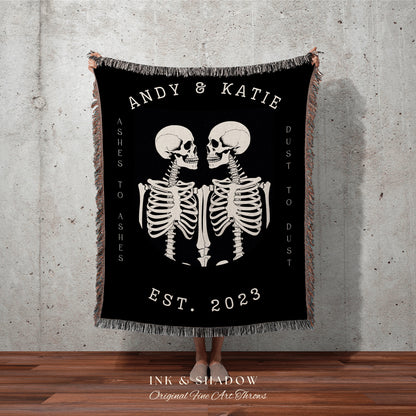 Personalized Skeleton Blanket | Ashes to Ashes, Dust to Dust Minimalist Skeleton Blanket Custom Gift | Gothic Wedding Custom Blanket Woven |