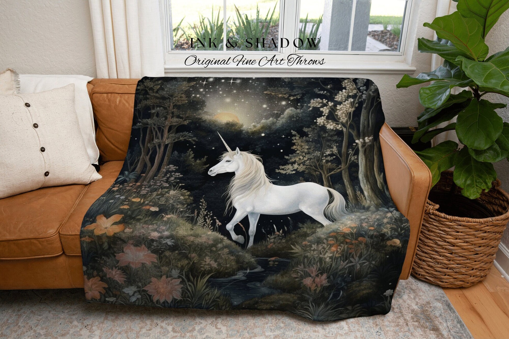 Fairytale Aesthetic Unicorn Blanket Woven | Ethereal Decor Tapestry Cottagecore | Fairycore Room Decor Magical Tapestry Unicorn Vintage Art