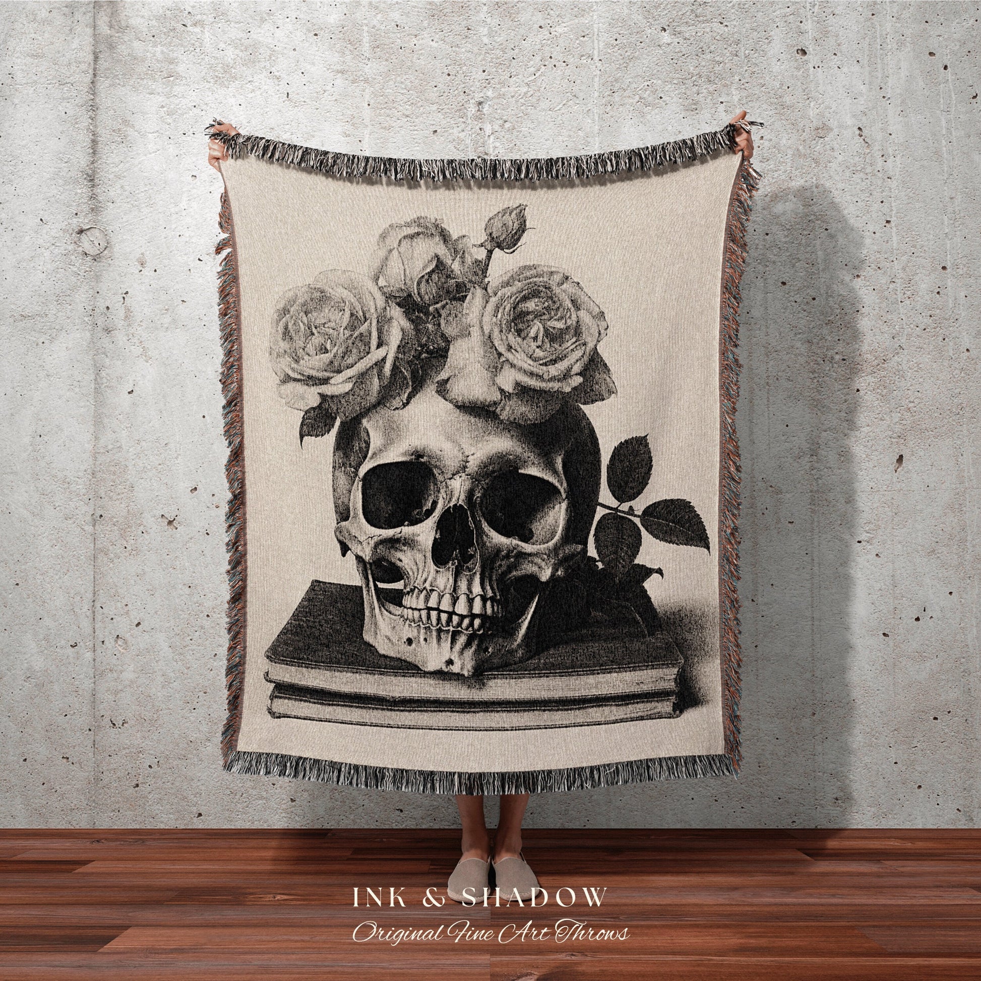 Vintage Skull Tapestry Woven | Gothic Room Decor Skull Tapestry Woven Wall Hanging | Renaissance Art Blanket Woven | Whimsigoth Room Decor |