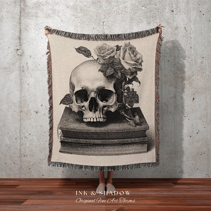 Macabre Tapestry Gothic Room Decor Skull Tapestry Woven Wall Hanging | Renaissance Art Blanket Woven | Whimsigoth Room Decor Floral Blanket