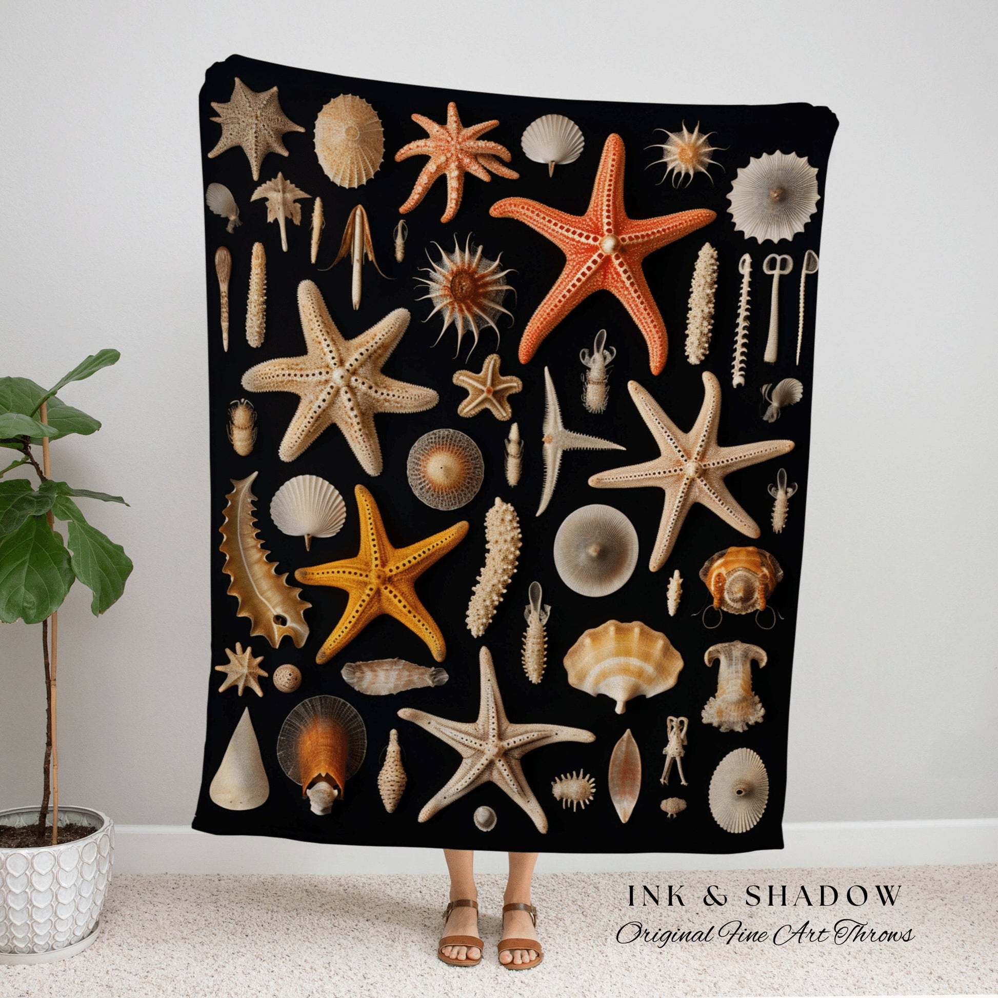 Starfish & Seashells Tapestry Blanket Nautical Decor for Beach House | Ocean Inspired Decor Vintage Sea Life Beachy Tapestry Gothic Wall Art