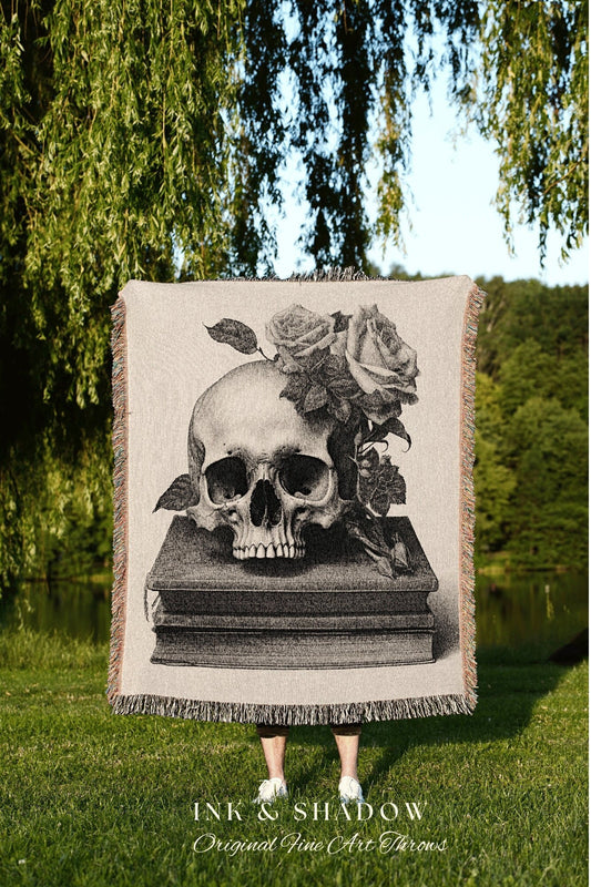 Macabre Tapestry Gothic Room Decor Skull Tapestry Woven Wall Hanging | Renaissance Art Blanket Woven | Whimsigoth Room Decor Floral Blanket