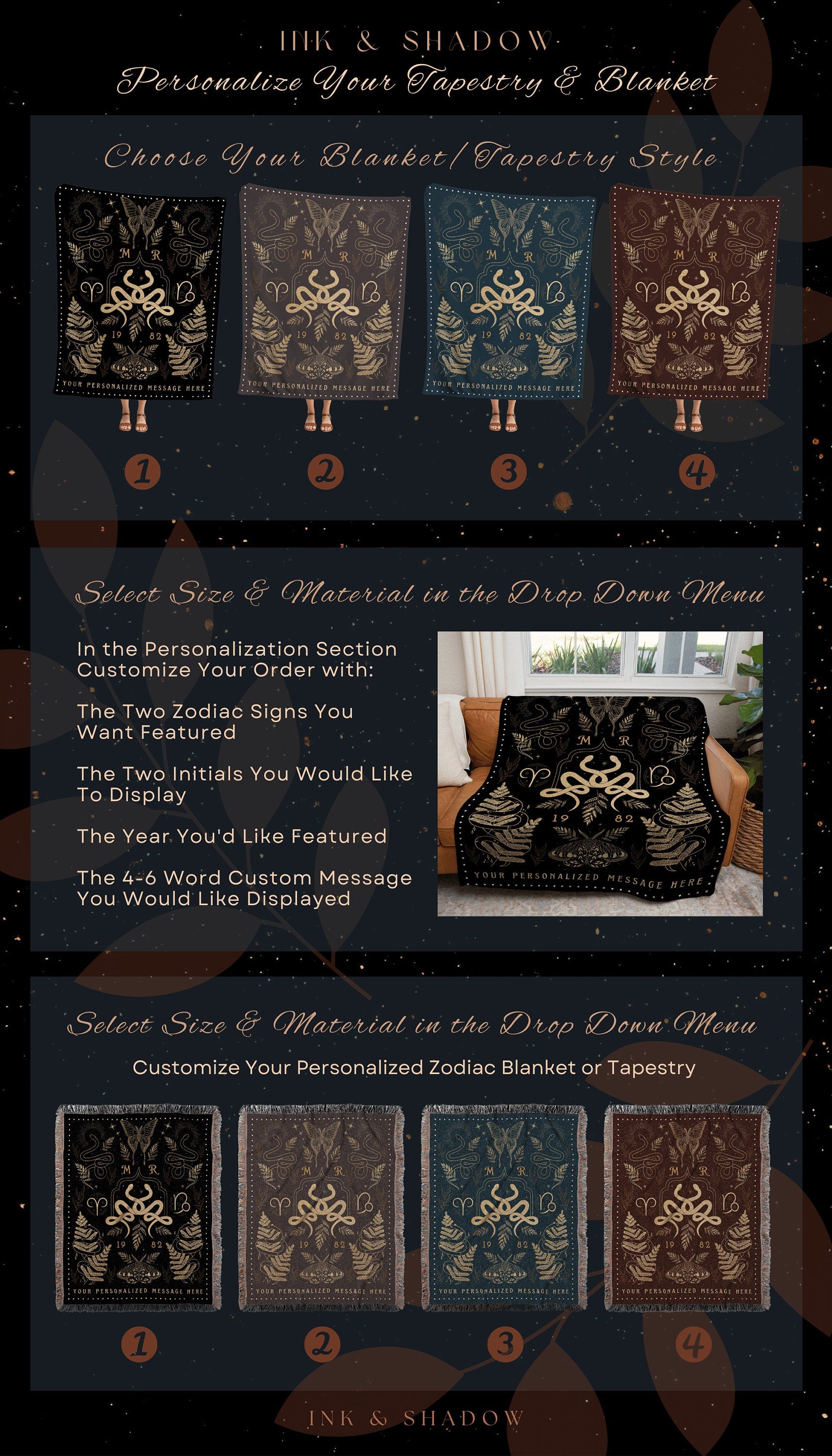 His & Hers Astrology Blanket | Celestial Wedding Anniversary Gift Couples Custom Star Sign Blanket Woven Throw Personalized Wedding Custom |