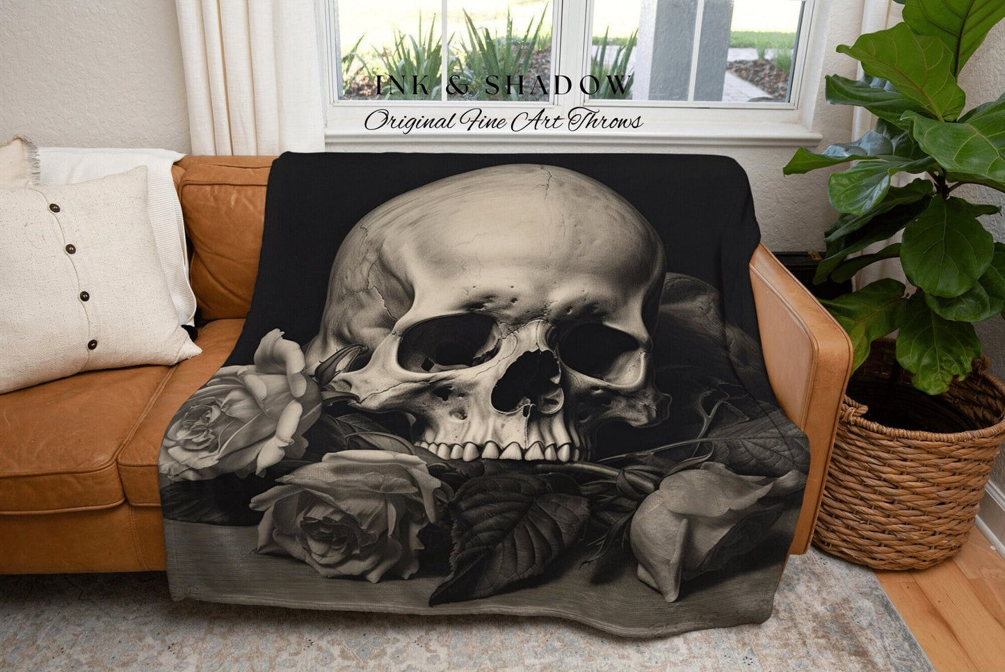 Skull Tapestry Woven Blanket | Gothic Room Decor Skull Tapestry Woven Wall Hanging | Renaissance Art Blanket Woven | Whimsigoth Room Decor |