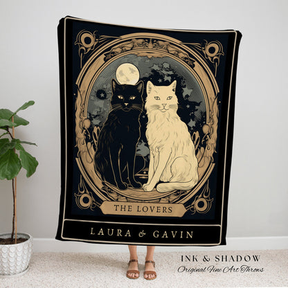 The Lovers Tarot Custom Cat Couple Tarot Tapestry Personalized Anniversary Gift Celestial Art Nouveau Aesthetic Custom Couples Cat Blanket