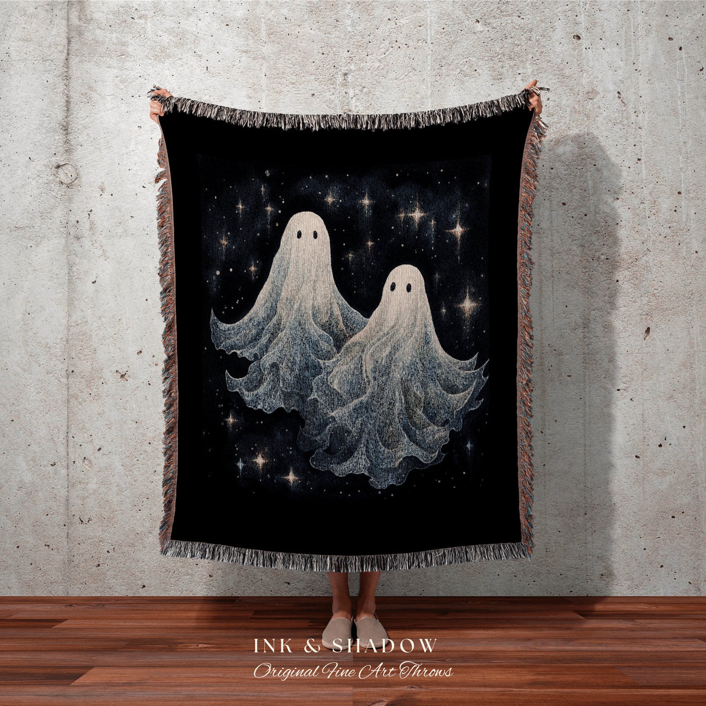 Ethereal Winter Ghost Friends Spooky Blanket Woven | Woven Throw Blanket Winter Home Decor Winter Aesthetic Ghost Tapestry Dark Cottagecore