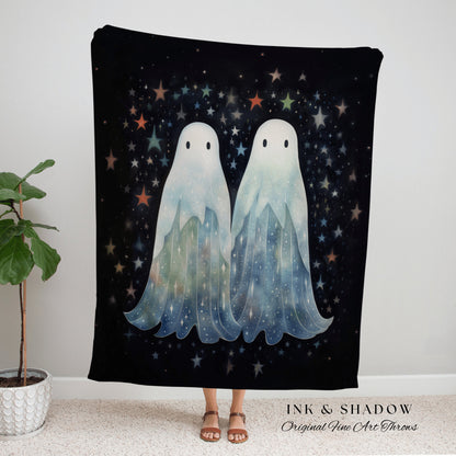 Celestial Ghost Couple Tapestry | Gothic Room Decor Vintage Ghost Tapestry Spooky Cute Vintage Ghost Art Woven Tapestry Boho Halloween Decor