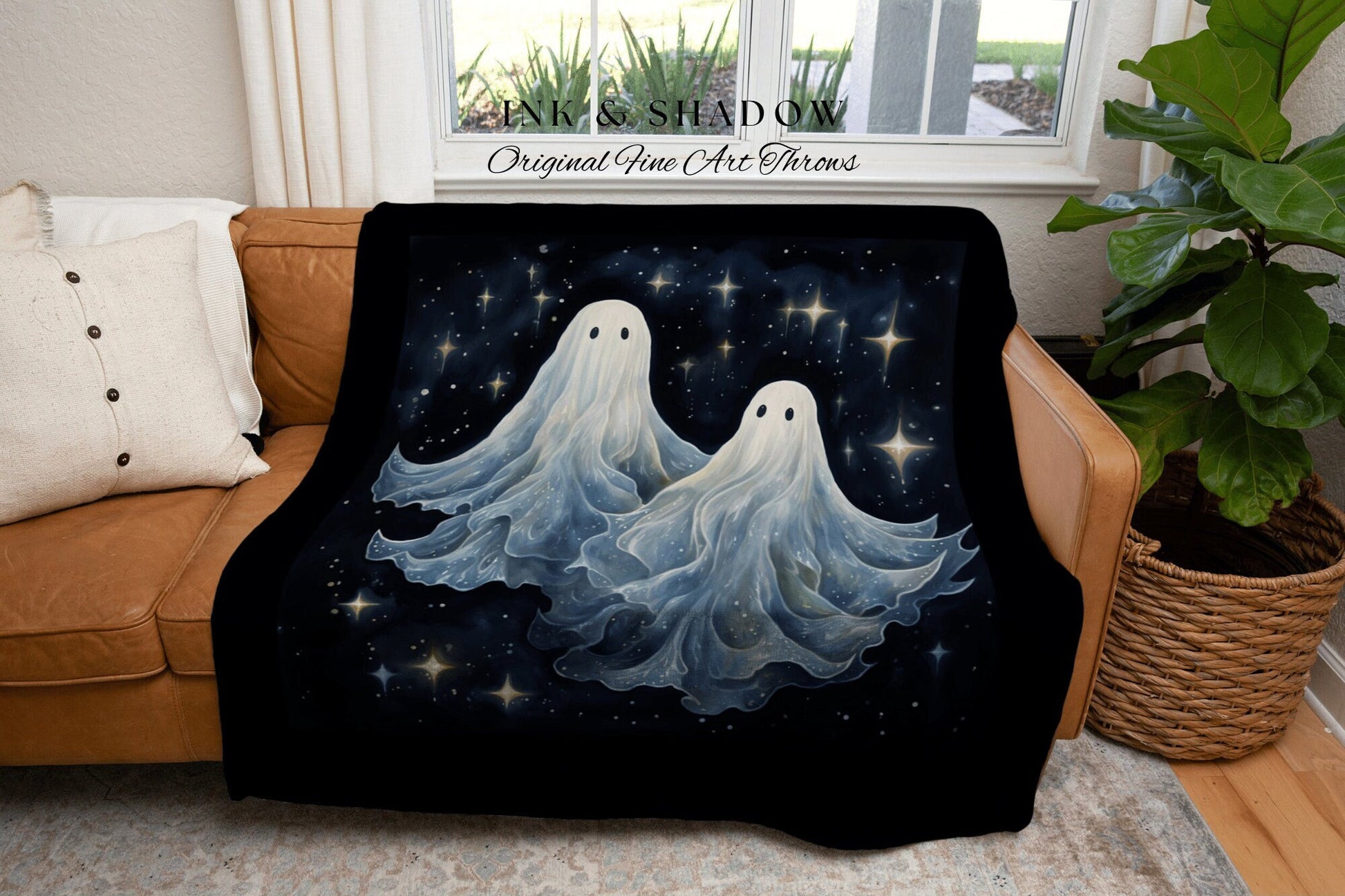 Ethereal Winter Ghost Friends Spooky Blanket Woven | Woven Throw Blanket Winter Home Decor Winter Aesthetic Ghost Tapestry Dark Cottagecore