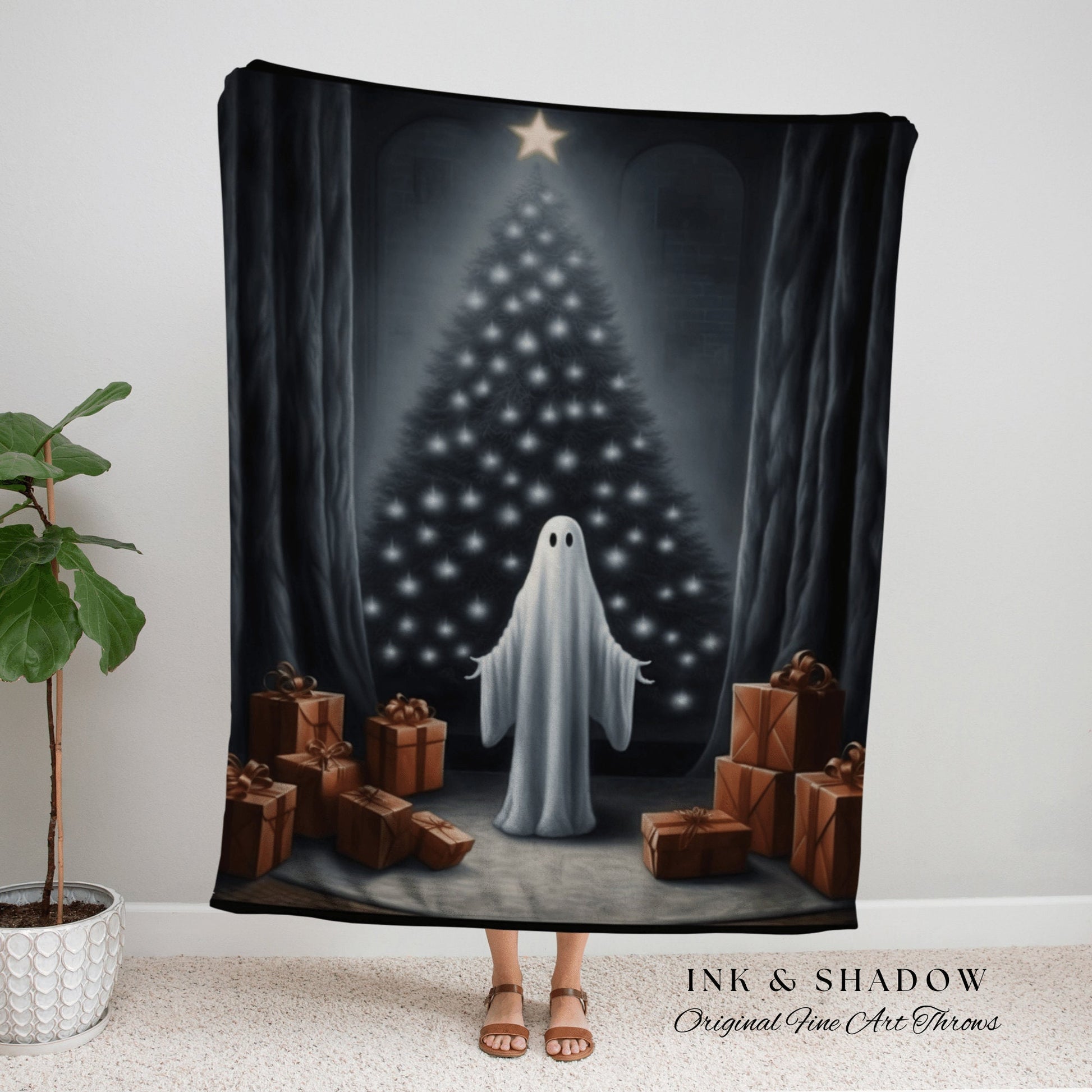 Whimsigoth Holiday Blanket Woven Tapestry Ghost Blanket Woven Throw Blanket Winter Room Decor Christmas Spooky Cute Ghost Tapestry Vintage |