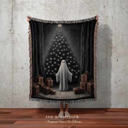 Whimsigoth Holiday Blanket Woven Tapestry Ghost Blanket Woven Throw Blanket Winter Room Decor Christmas Spooky Cute Ghost Tapestry Vintage |