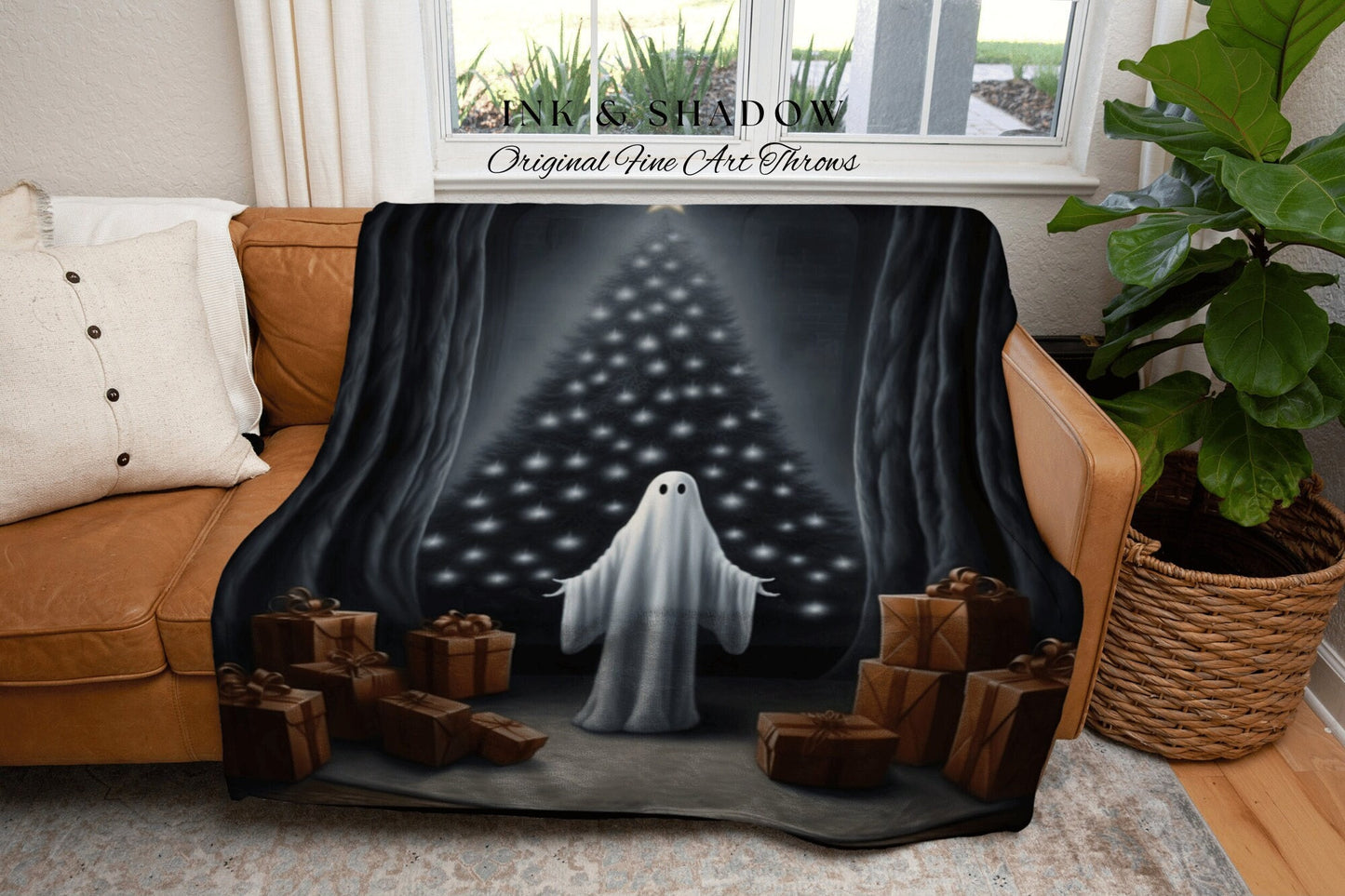 Whimsigoth Holiday Blanket Woven Tapestry Ghost Blanket Woven Throw Blanket Winter Room Decor Christmas Spooky Cute Ghost Tapestry Vintage |