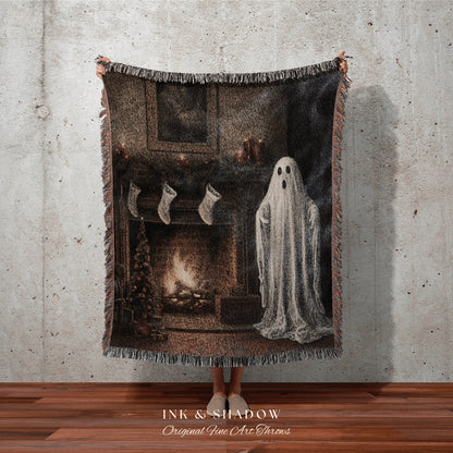 Christmas Ghost Gothic Christmas Blanket Woven Tapestry | Woven Throw Blanket Winter Holiday Home Decor Christmas Spooky Cute Ghost Tapestry