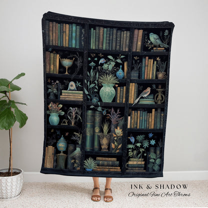 Dark Academia Bookshelf Blanket | Throw Blanket Goth Home Decor Dark Academia Book Lovers Gift Witchy Room Decor Vintage Book Lover Blanket